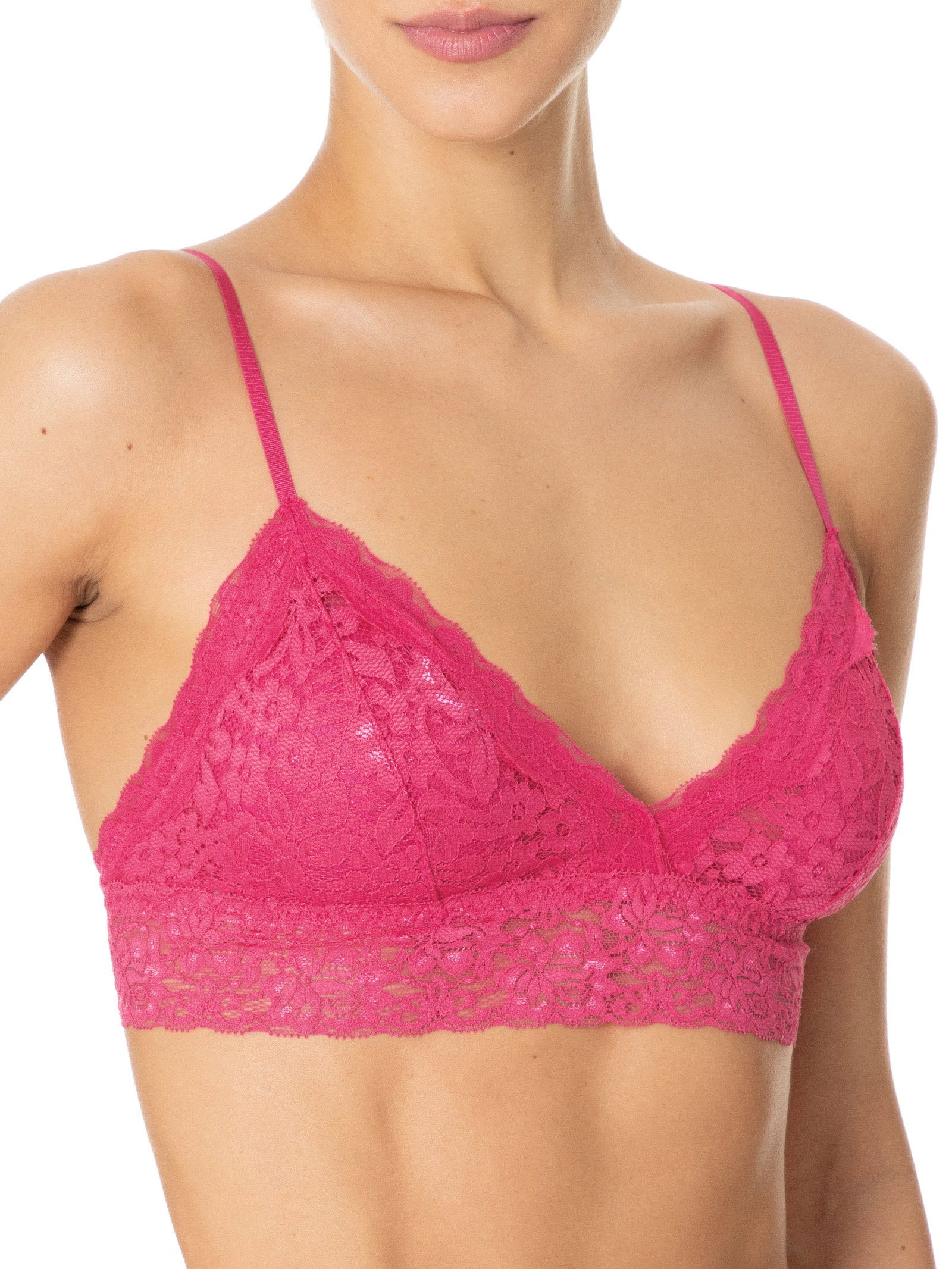 Sutiã Top Triangulo Com Bojo Removível Em Renda Rosa Hope