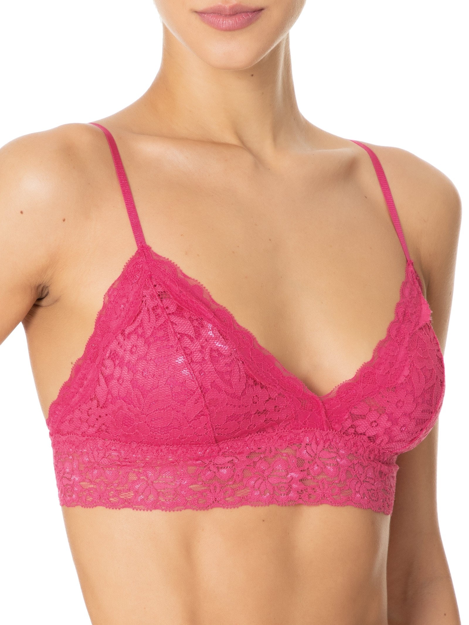 Sutiã Top Triangulo Com Bojo Removível Em Renda Rosa Hope