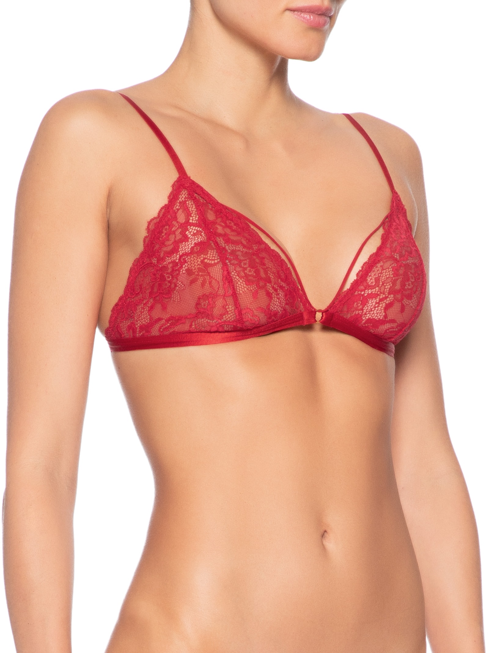 Sutiã Top Triângulo Sem Bojo Em Renda Vermelho Hope