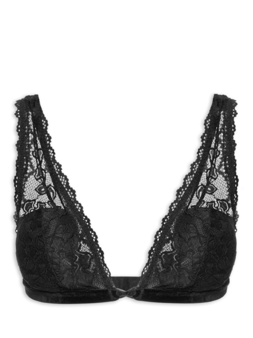 Sutiã Triângulo Com Bojo Removível Em Renda E Veludo – Preto