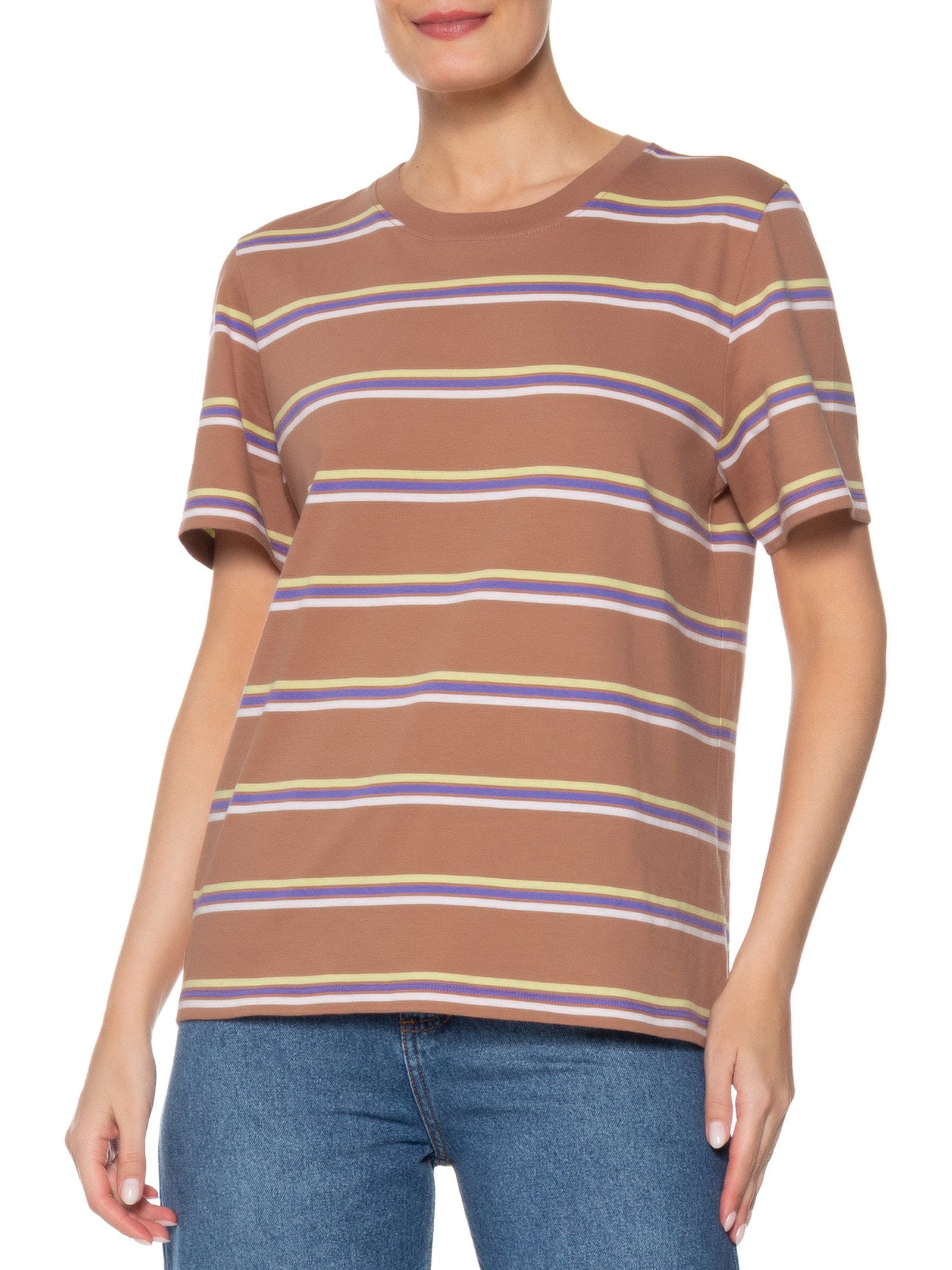T-Shirt De Malha Fio Tinto Bronze Light Marrom Animale
