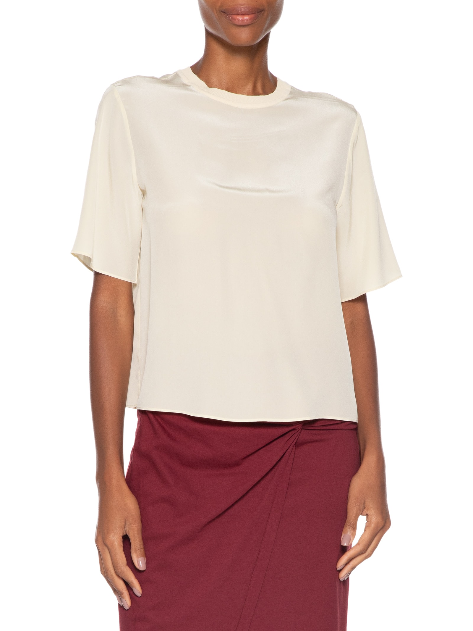 T-Shirt De Seda Bege Pret Gola Rib Amarelo Animale