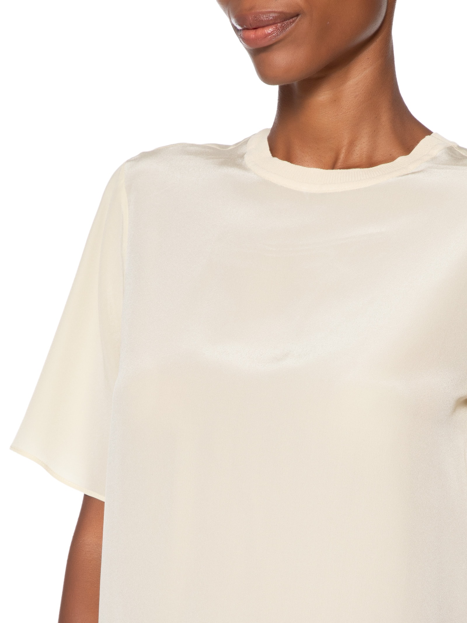 T-Shirt De Seda Bege Pret Gola Rib Amarelo Animale