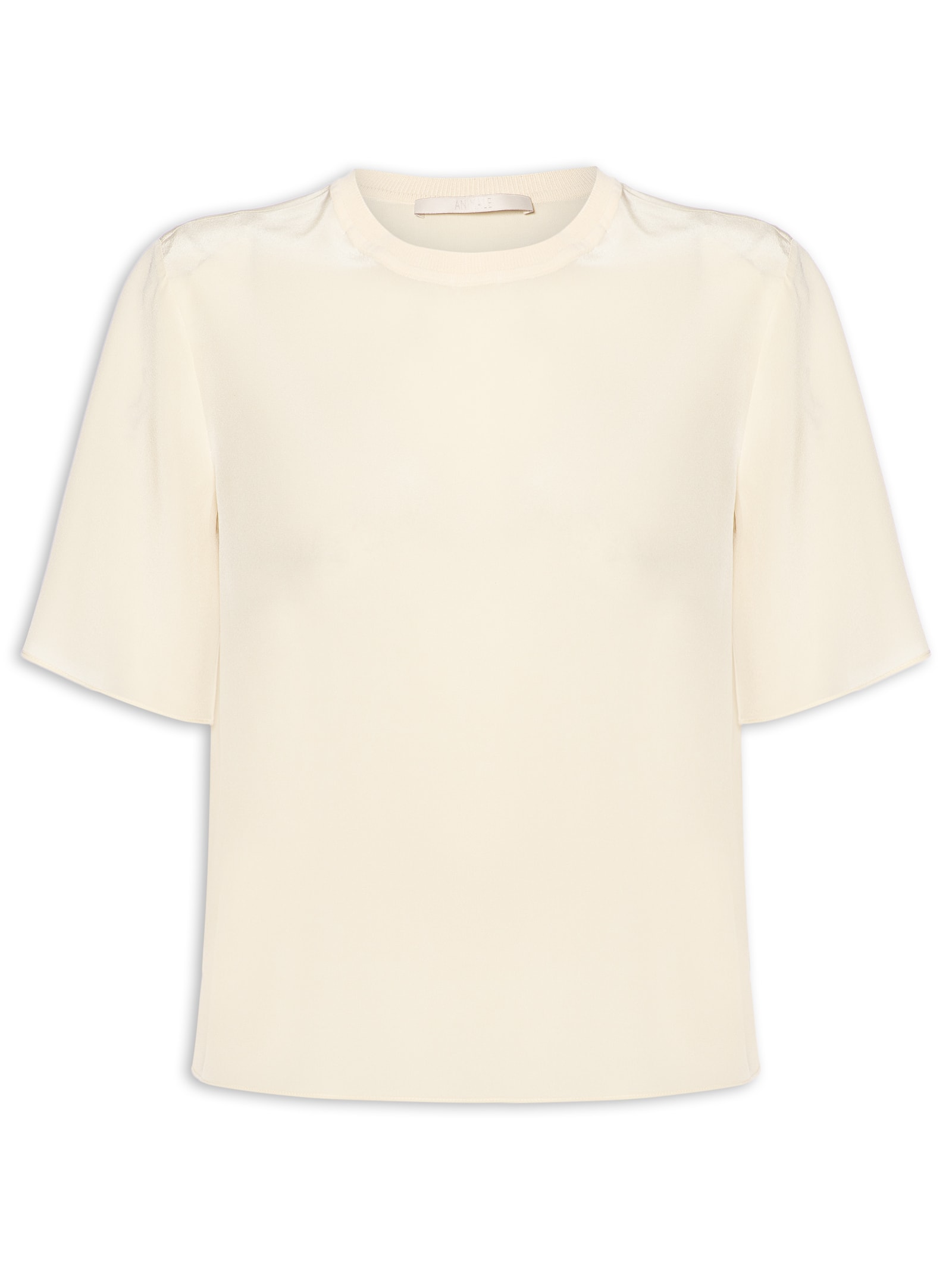T-Shirt De Seda Bege Pret Gola Rib Amarelo Animale