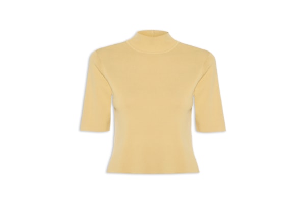 T-Shirt De Tricot Gola Alta Básica - Bege