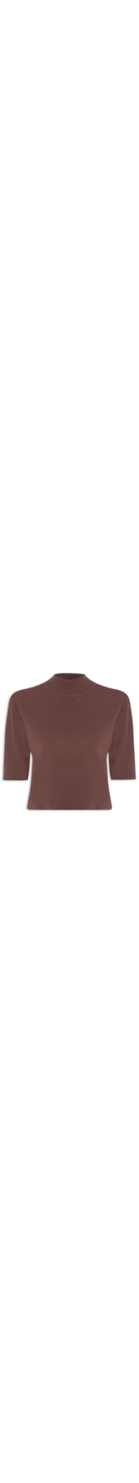 T-Shirt De Tricot Gola Alta Básica - Marrom