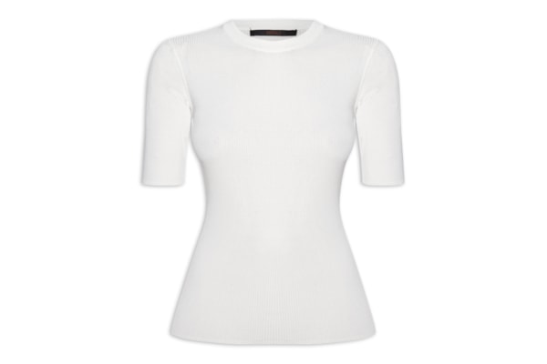 T- Shirt Feminina Basica Tricot Canelado - Branco