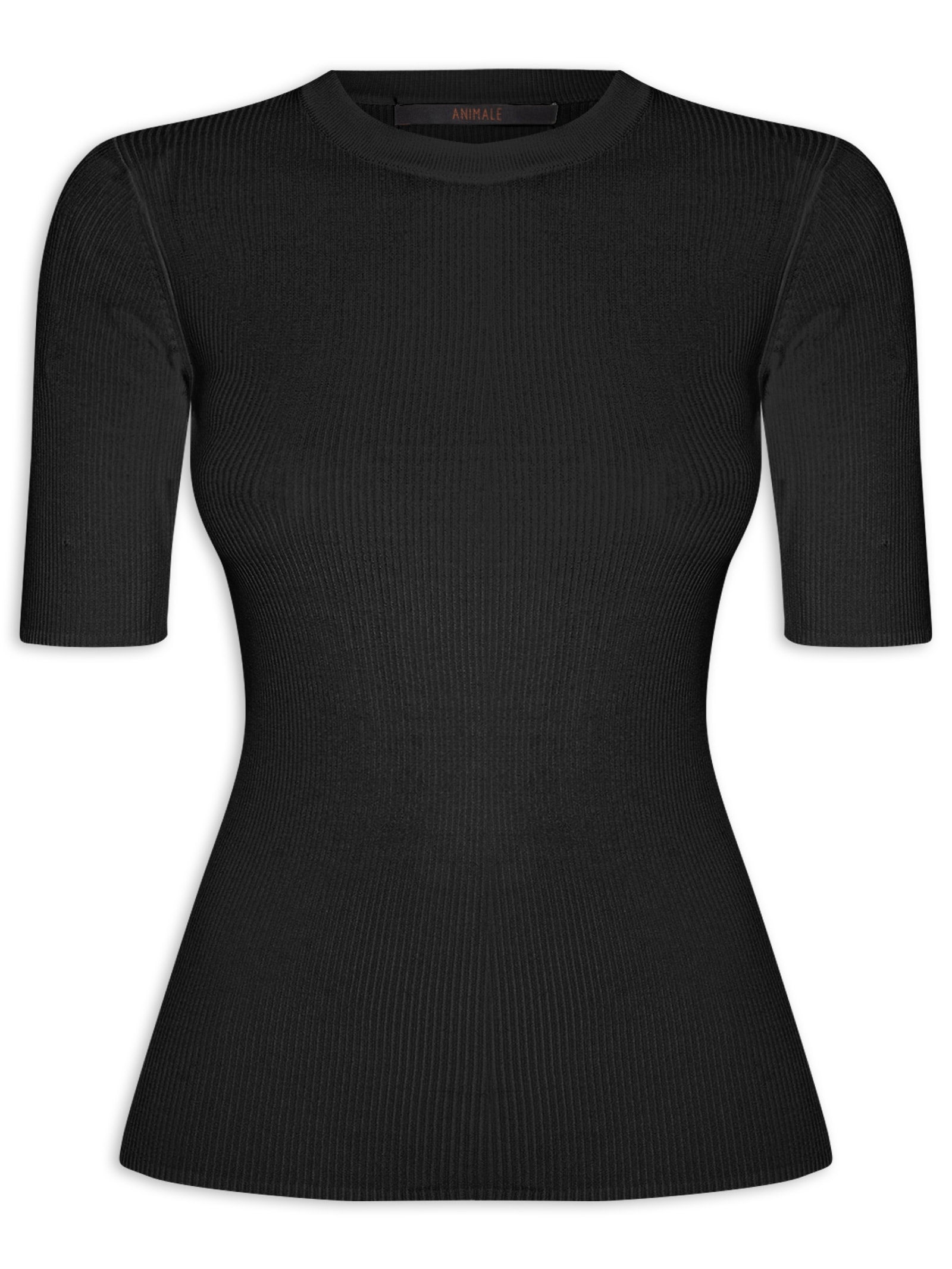 T- Shirt Feminina Basica Tricot Canelado Preto Animale