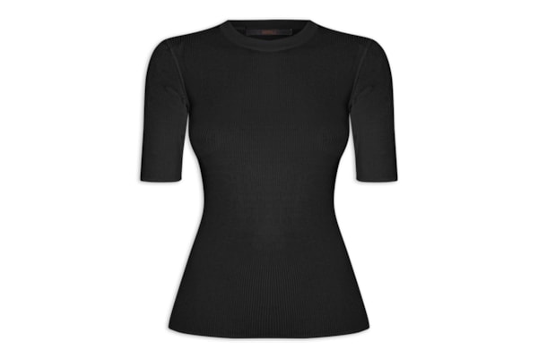T- Shirt Feminina Basica Tricot Canelado - Preto