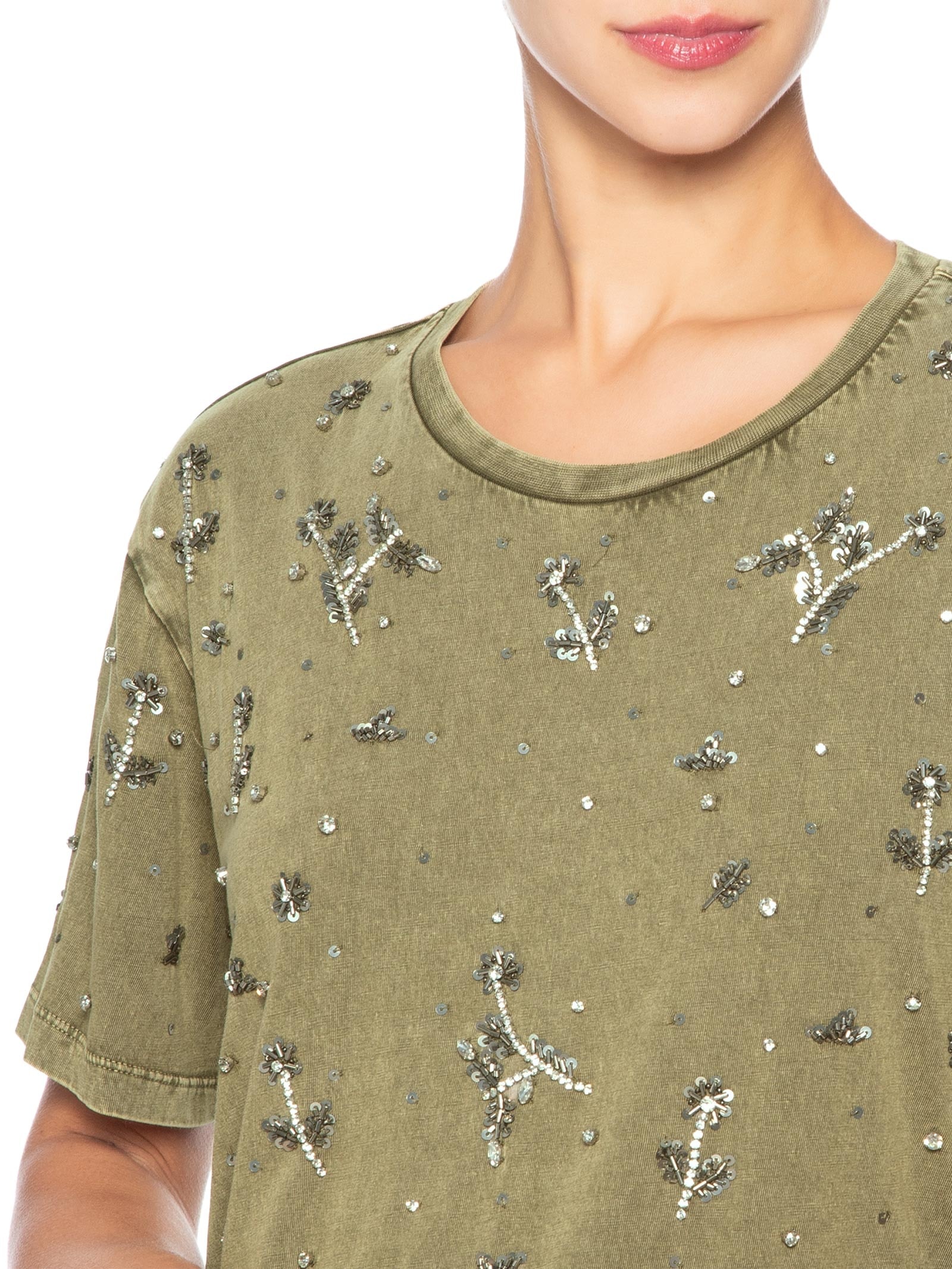 T-shirt Feminina  Bordada Flores Verde Animale