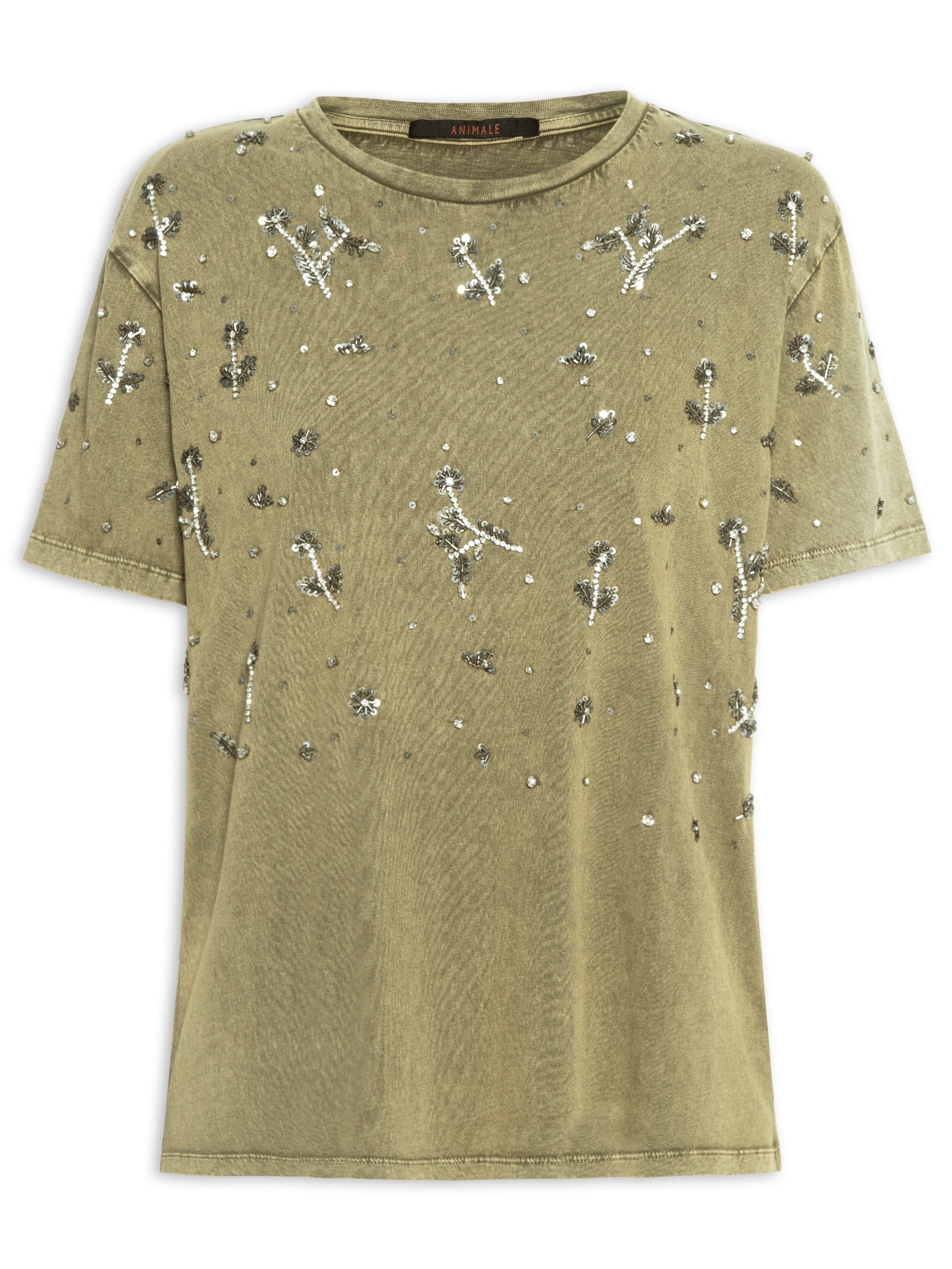 T-shirt Feminina  Bordada Flores Verde Animale
