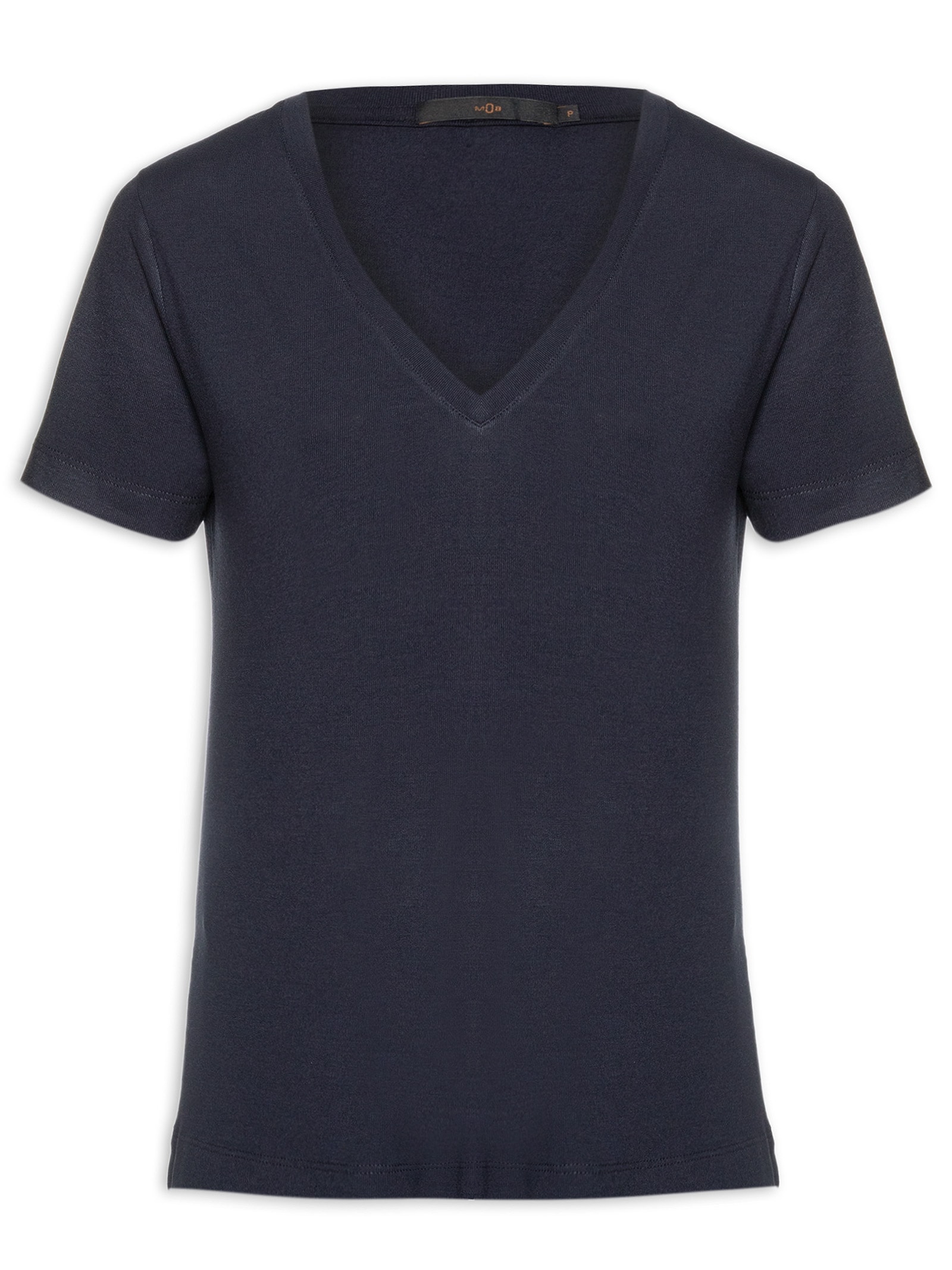 T-shirt Feminina Malha Básica Decote V Azul Mob