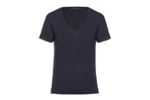 T-shirt Feminina Malha Básica Decote V - Azul
