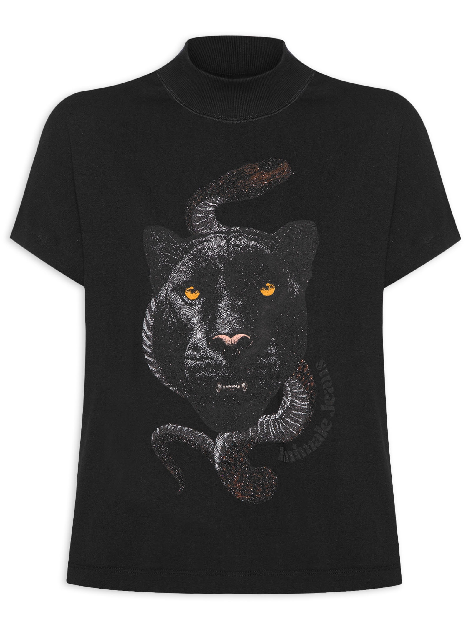 T-Shirt Feminina Malha Mix Pantera E Cobra - Animale Jeans - Preto