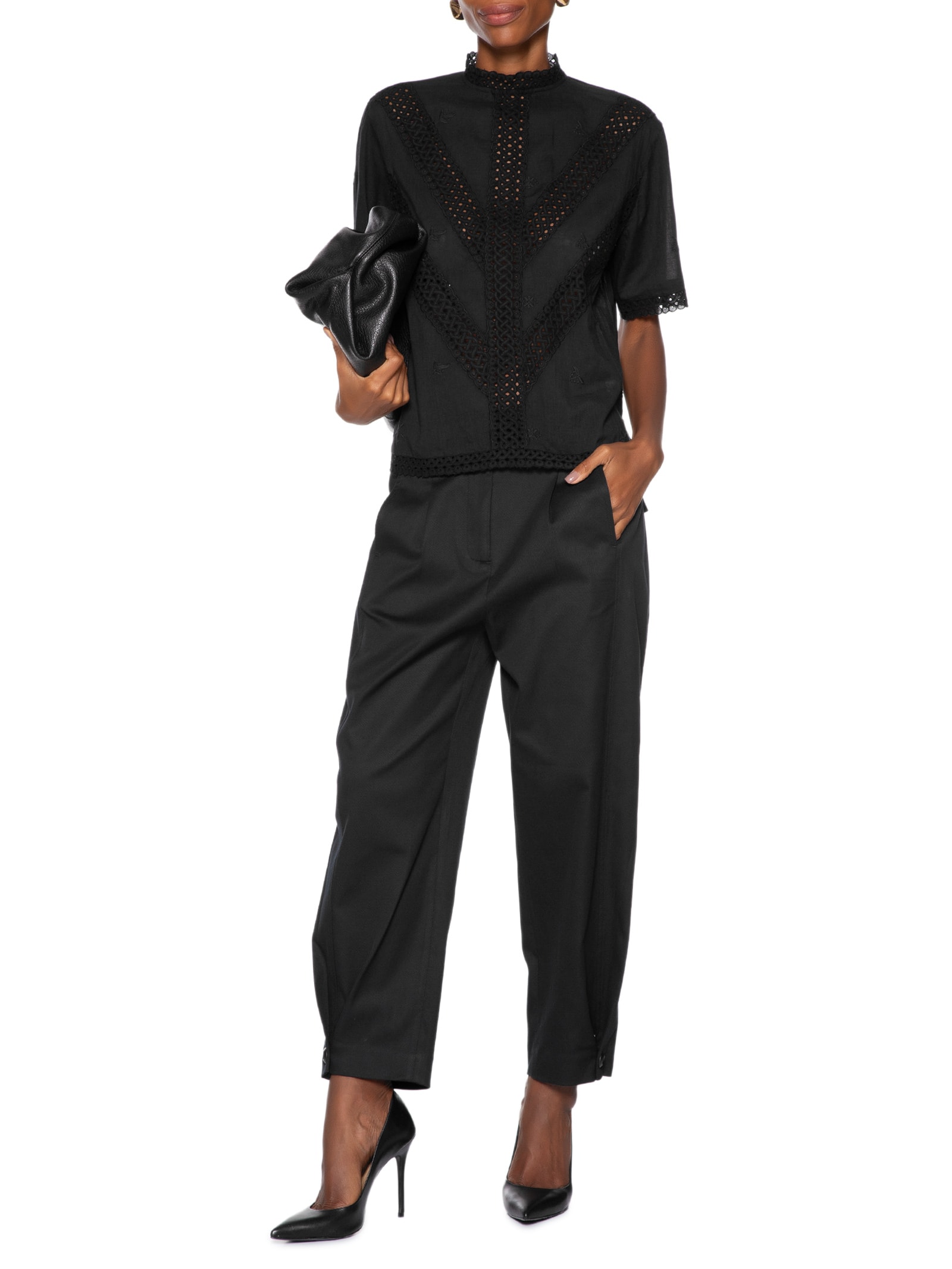 T-shirt Feminina Manga Curta Bordada Preto Animale