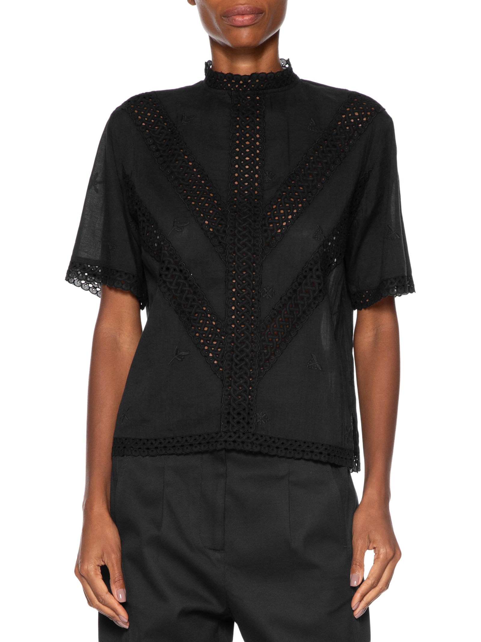 T-shirt Feminina Manga Curta Bordada Preto Animale