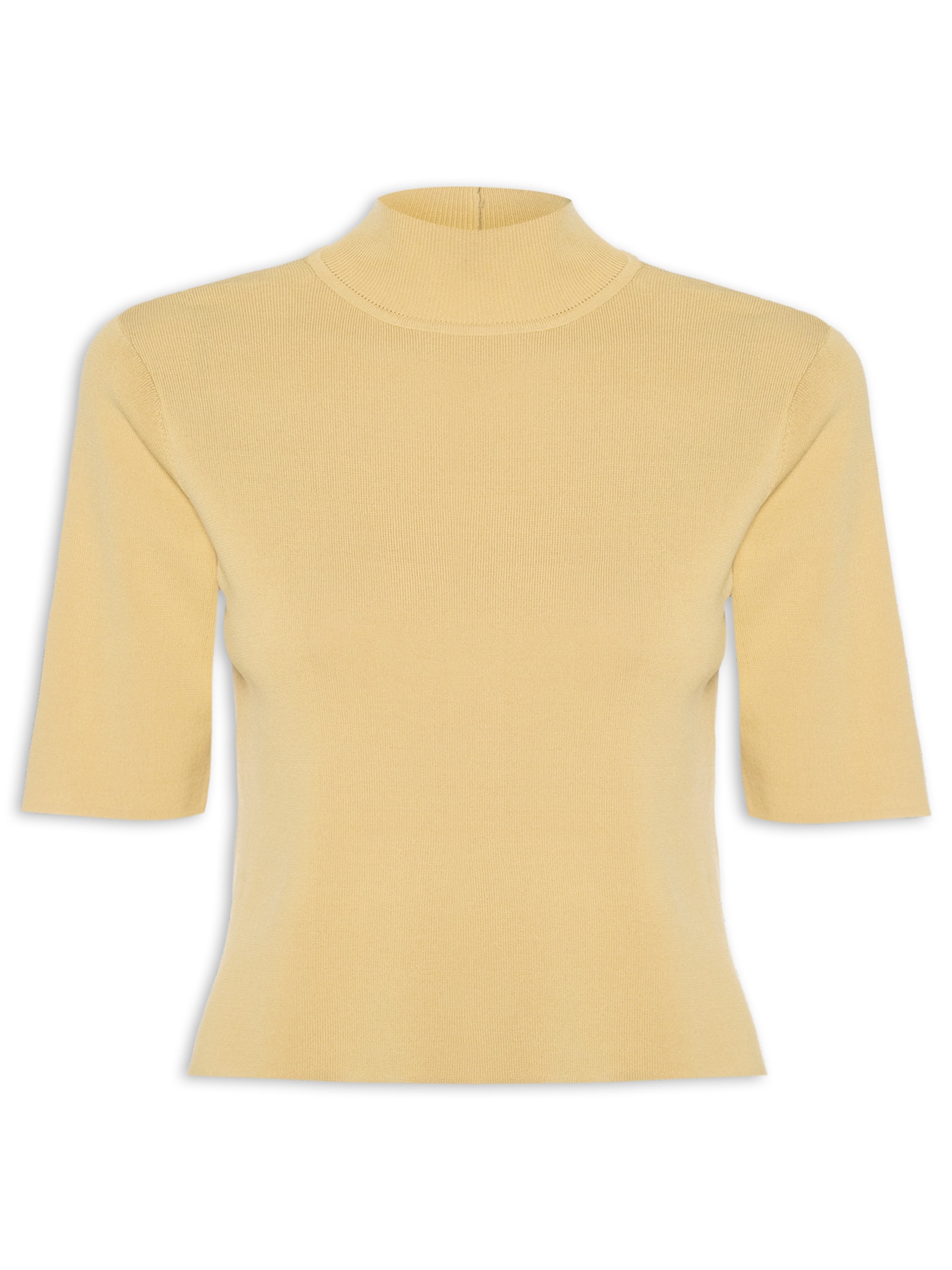 T-Shirt Feminina Tricot Basica Gola Alta Color Bege Animale