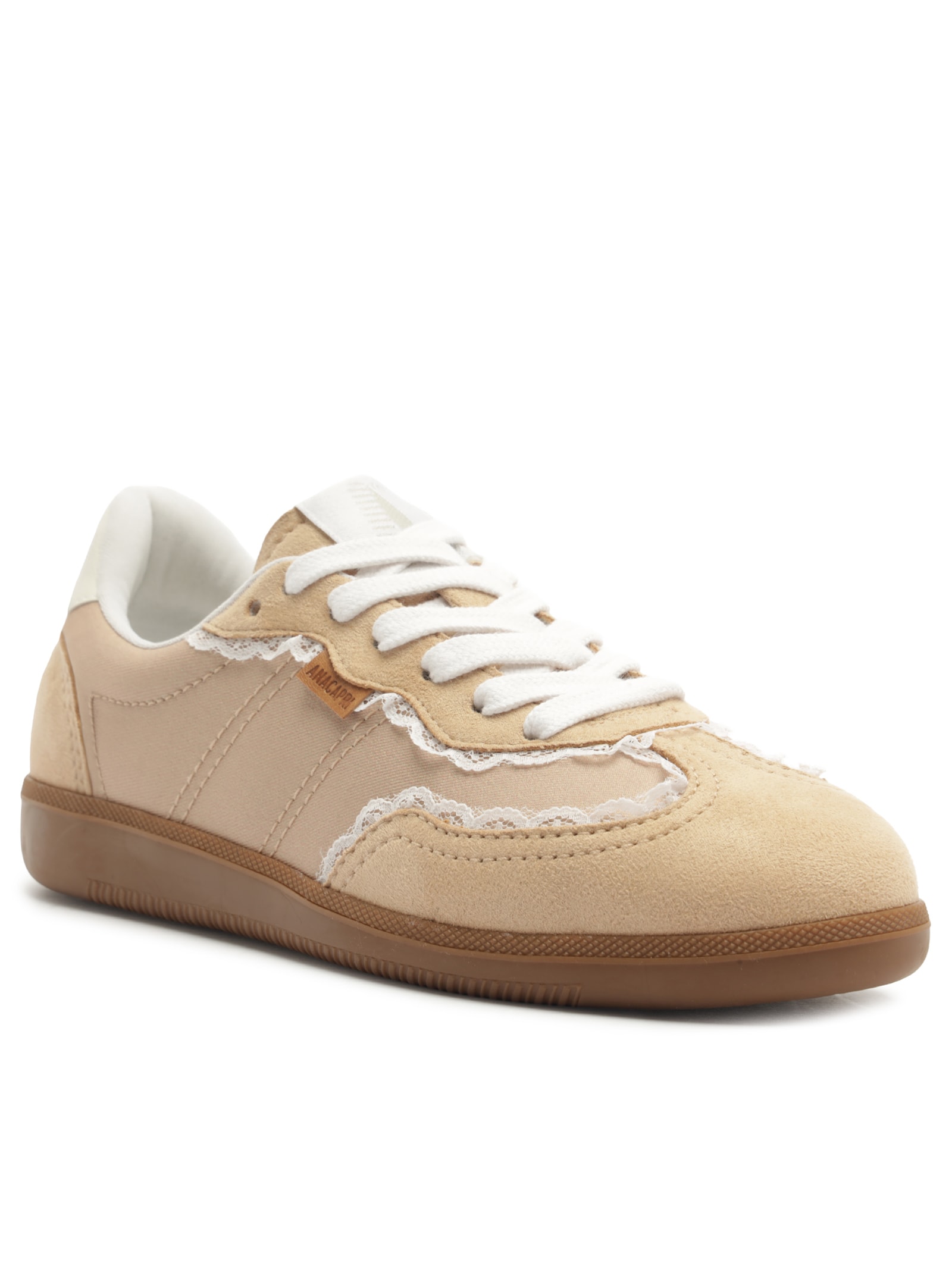 Tênis Feminino A'25 com Detalhes de Renda Bege Anacapri