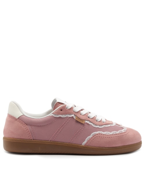 Tênis Feminino A'25 com Detalhes de Renda – Rosa