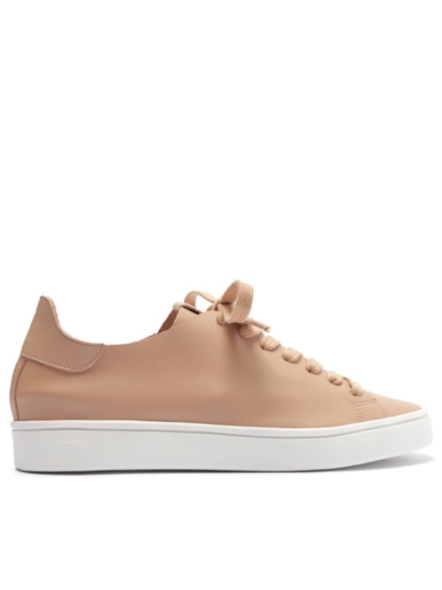 Tênis Feminino Couro Cadarço Básico – Bege