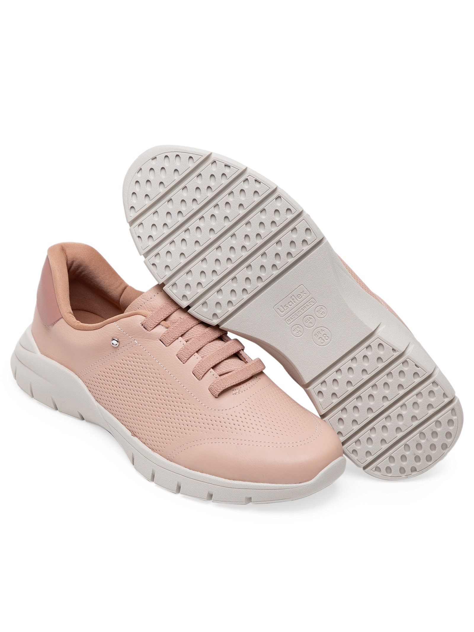 Tênis Feminino Couro Detalhe Laser Rosa Usaflex