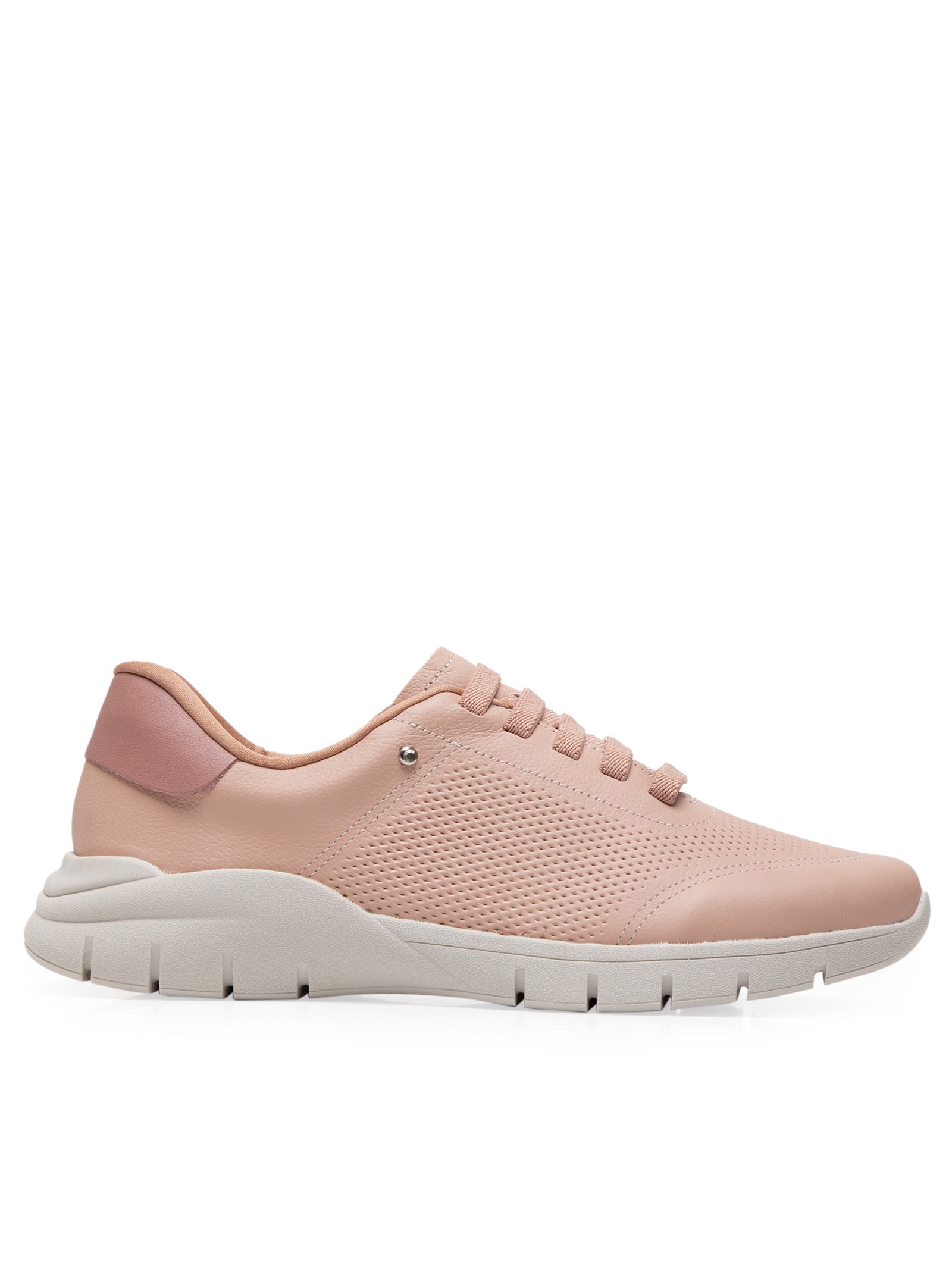 Tênis Feminino Couro Detalhe Laser Rosa Usaflex