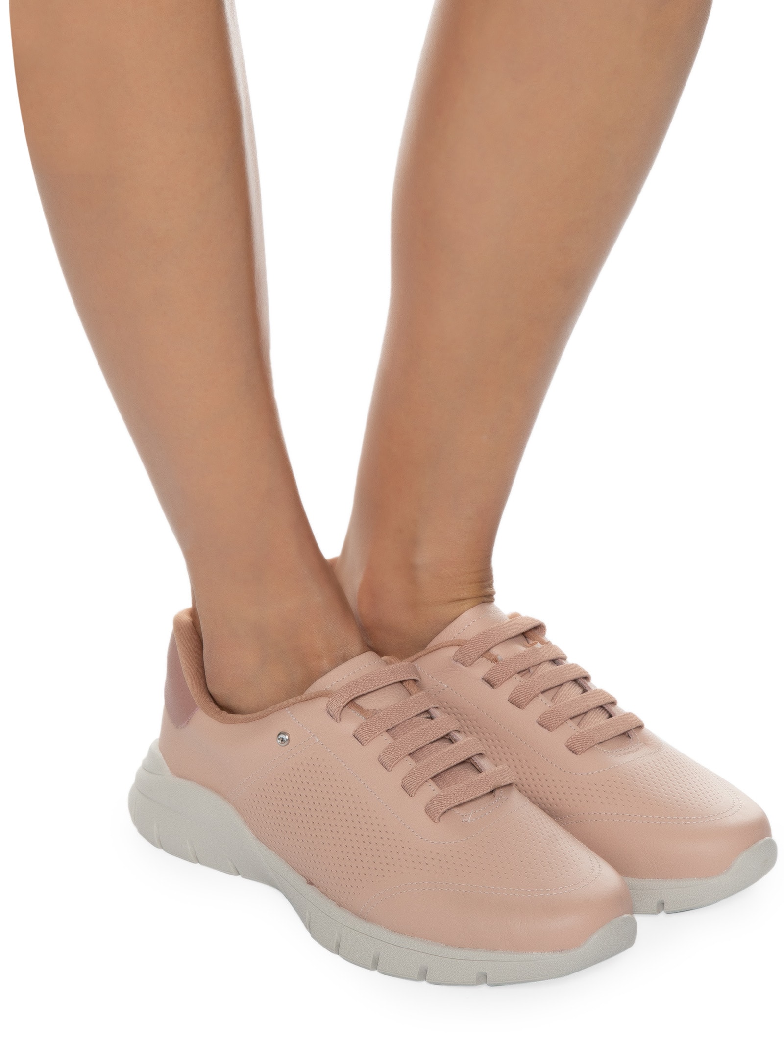 Tênis Feminino Couro Detalhe Laser Rosa Usaflex