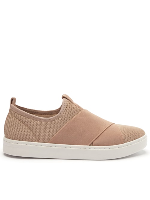 Tênis Feminino Slip On Tecido Elásticos - Bege