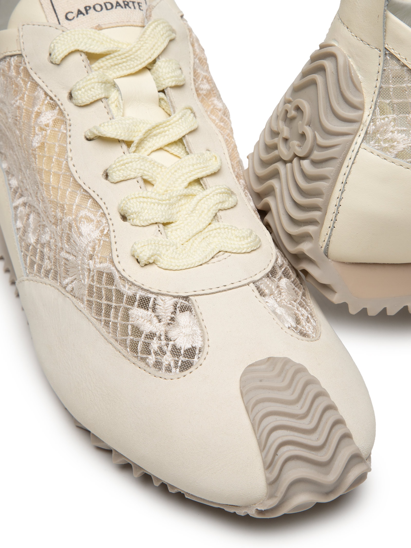 Tênis Feminino Sneakers Couro Tela Bege Capodarte