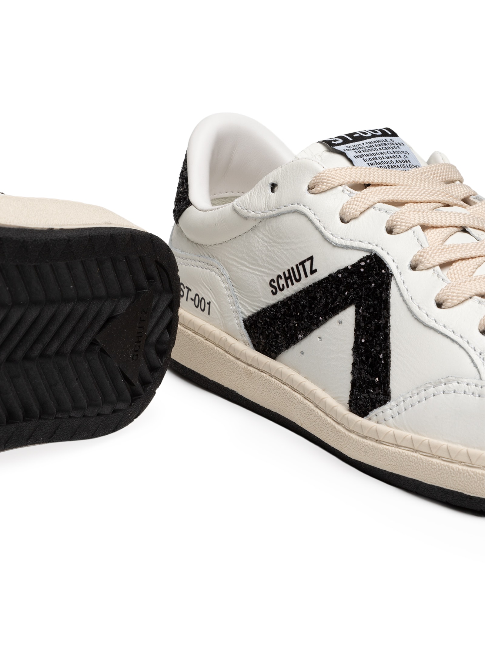 Tênis Feminino ST 001 Multineutro Couro Amarração Glitter Branco Schutz