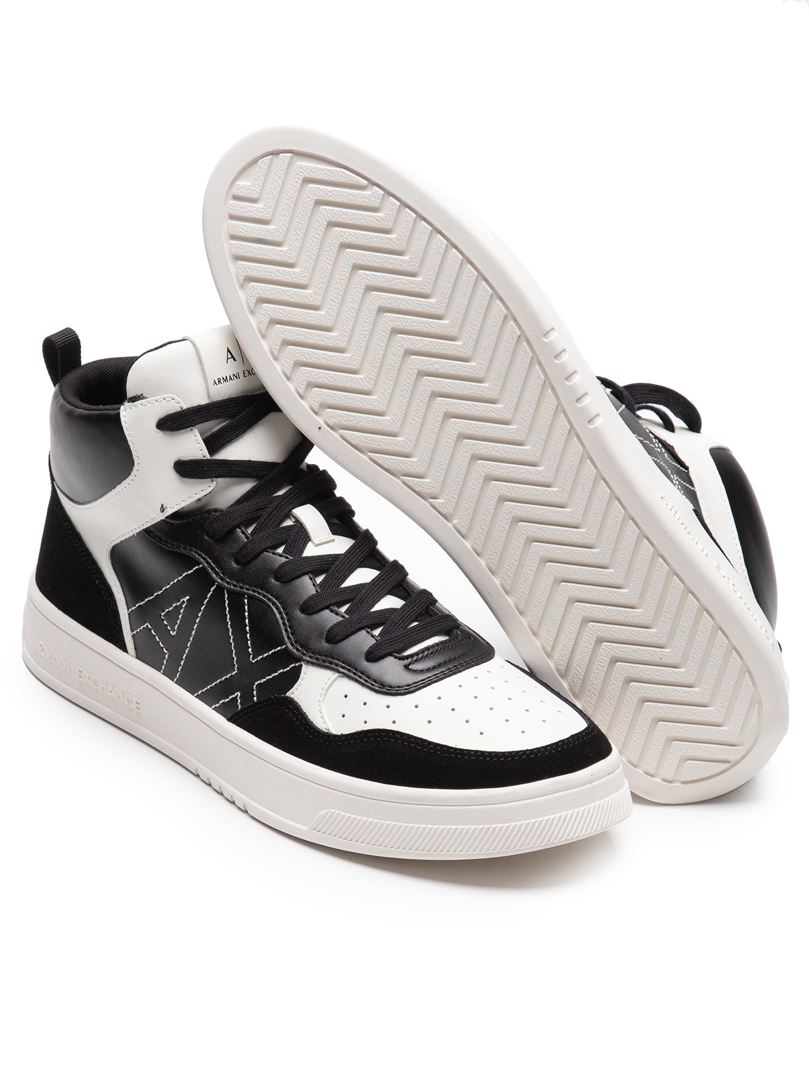 Armani Exchange - Tênis Masculino Cano Alto com Recortes em Couro
