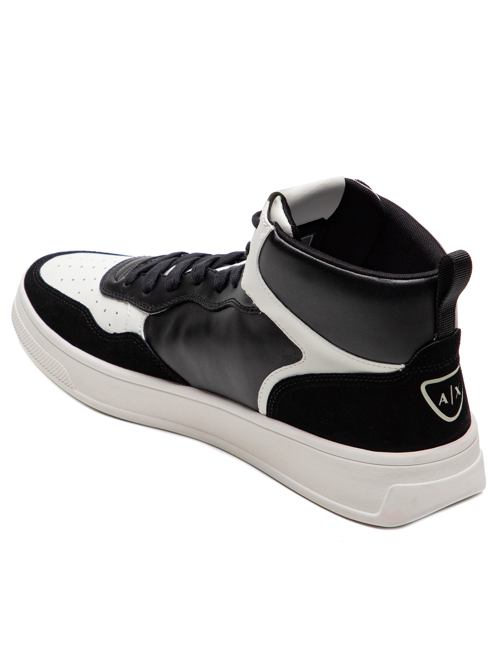 Tênis Masculino Cano Alto com Recortes em Couro Preto Armani Exchange