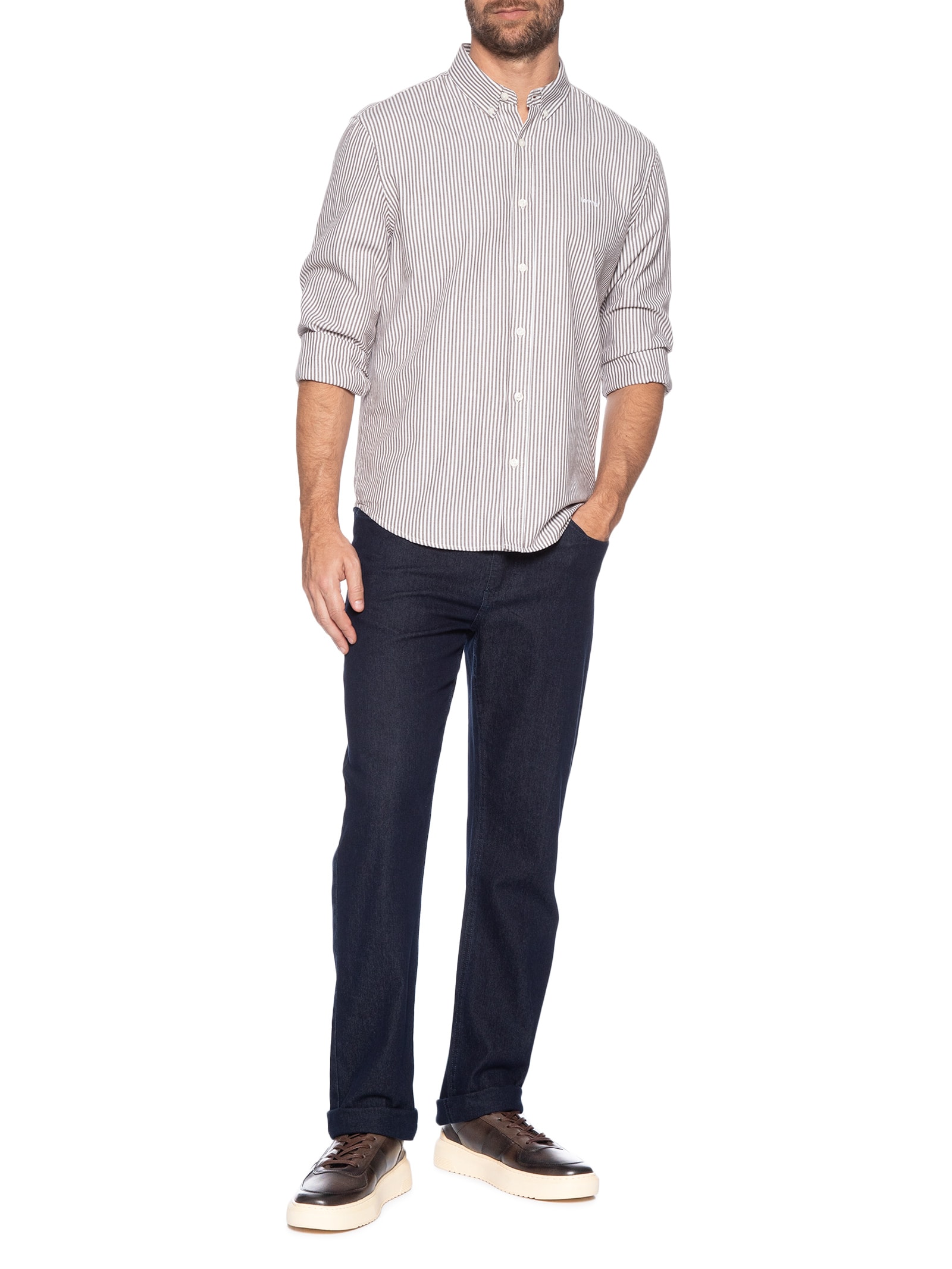 Tênis Masculino Casual Couro Box Faixa Lateral Marrom Sergio K
