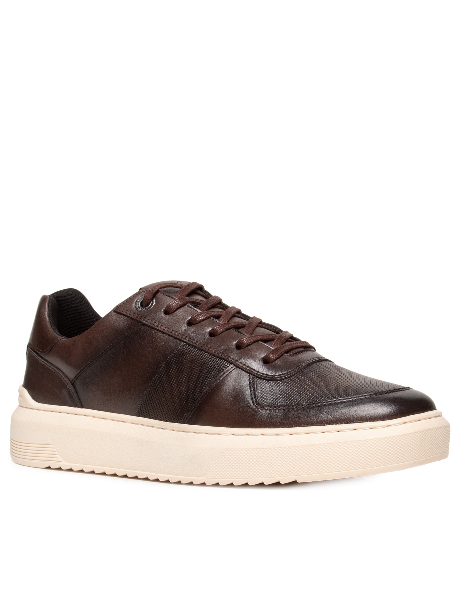 Tênis Masculino Casual Couro Box Faixa Lateral Marrom Sergio K