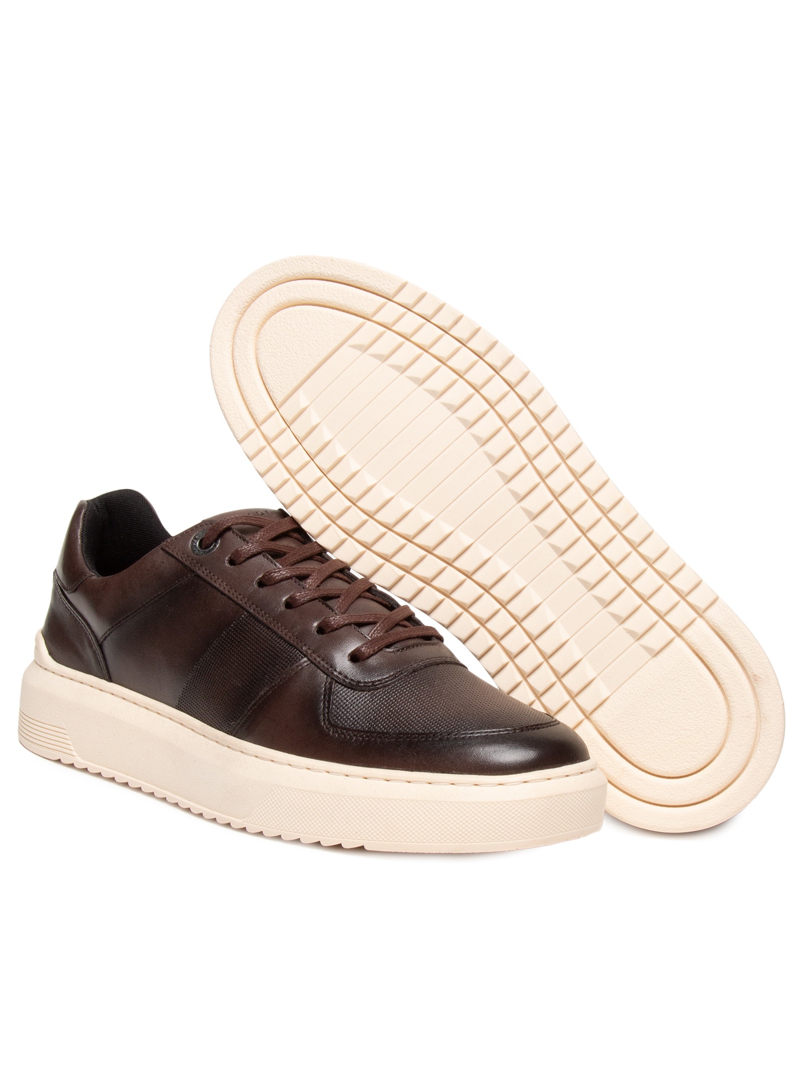 Tênis Masculino Casual Couro Box Faixa Lateral Marrom Sergio K