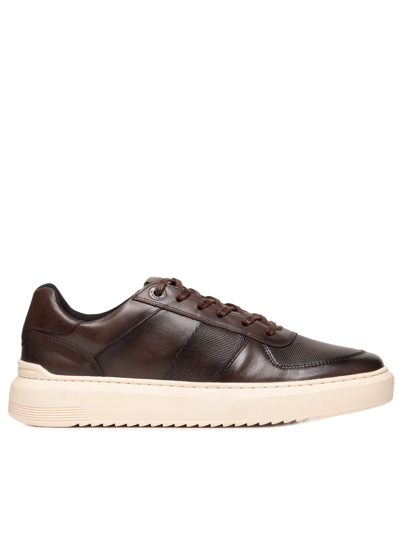 Tênis Masculino Casual Couro Box Faixa Lateral Marrom Sergio K