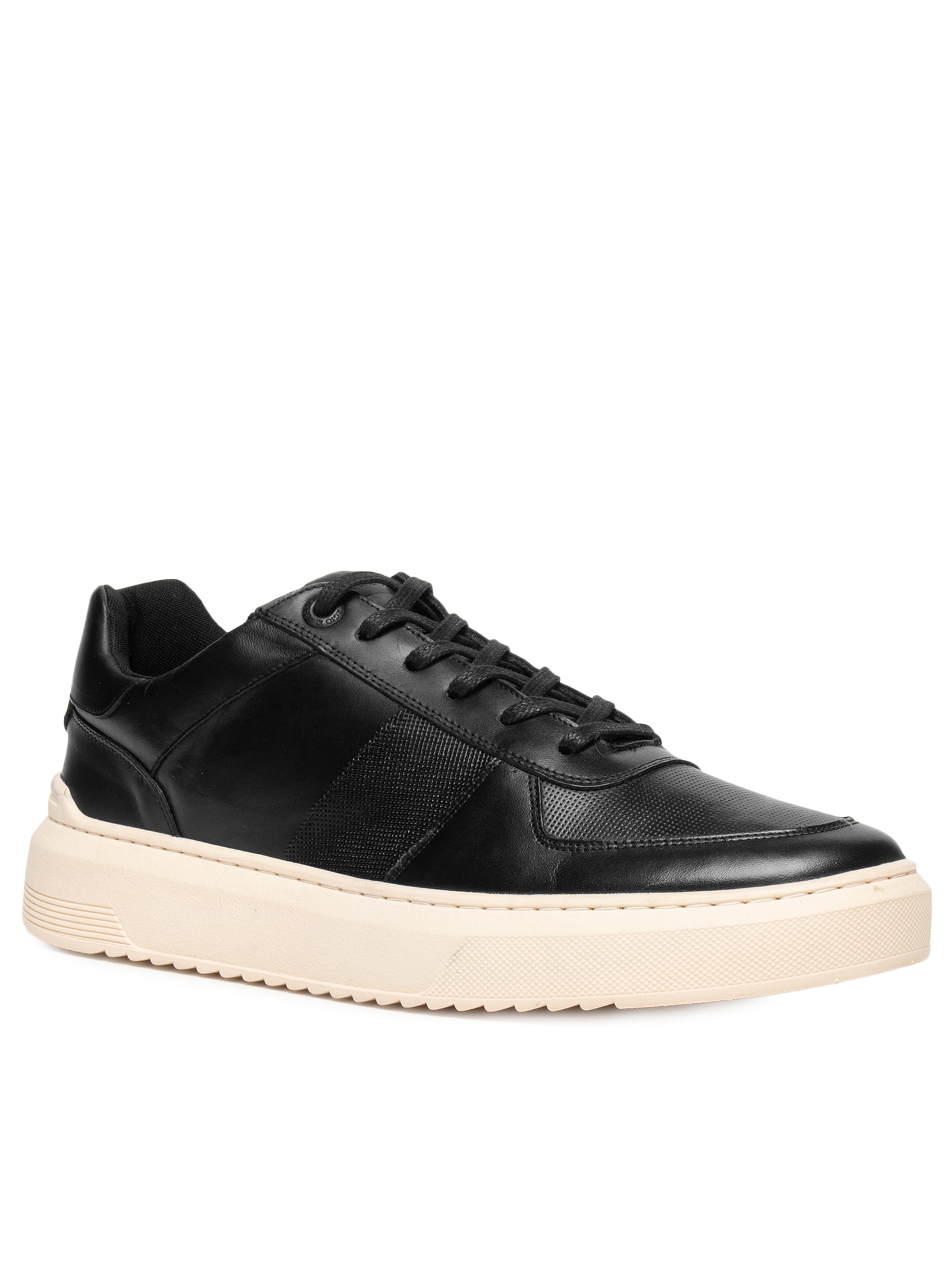 Tênis Masculino Casual Couro Box Faixa Lateral Preto Sergio K
