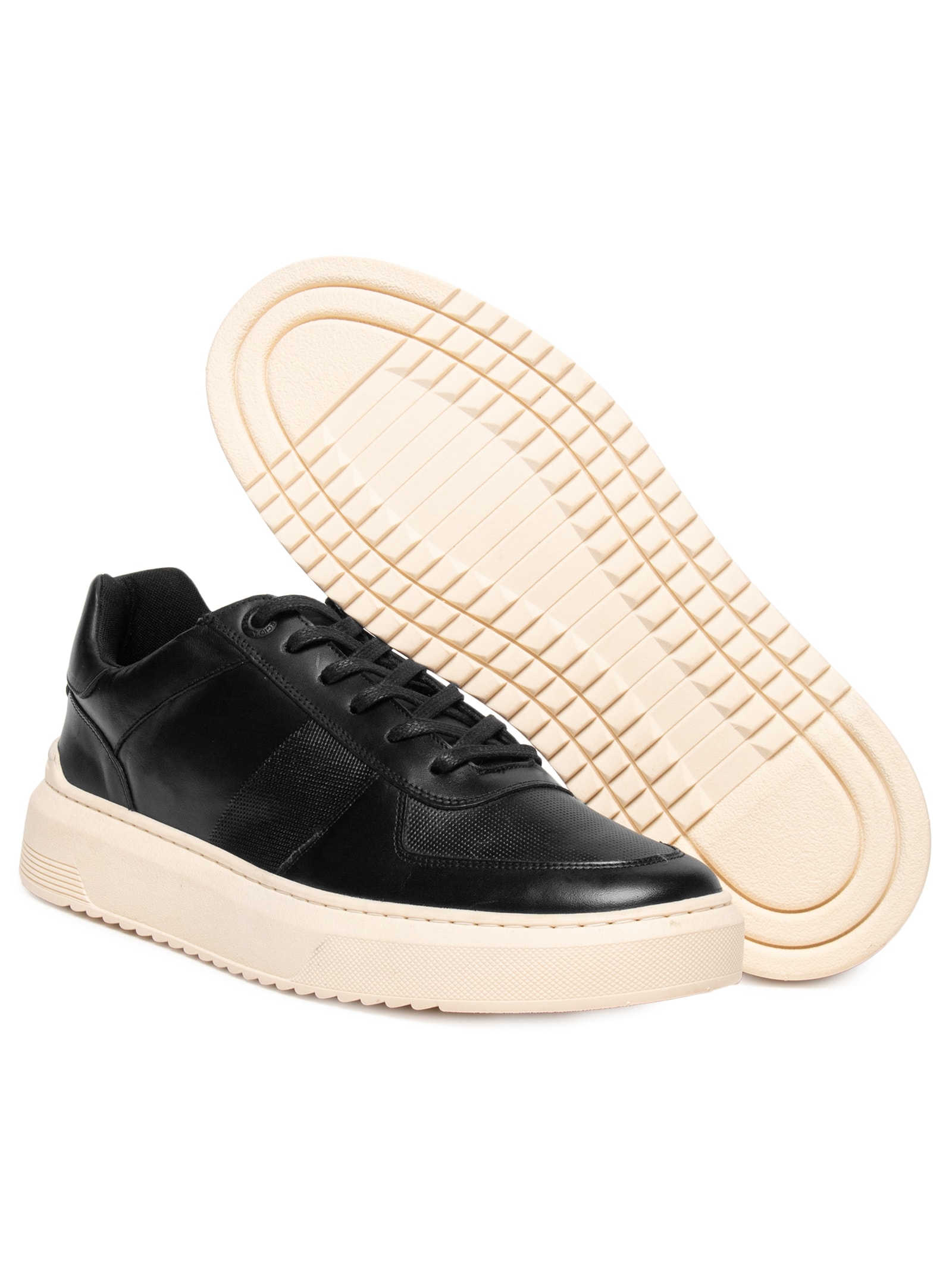 Tênis Masculino Casual Couro Box Faixa Lateral Preto Sergio K