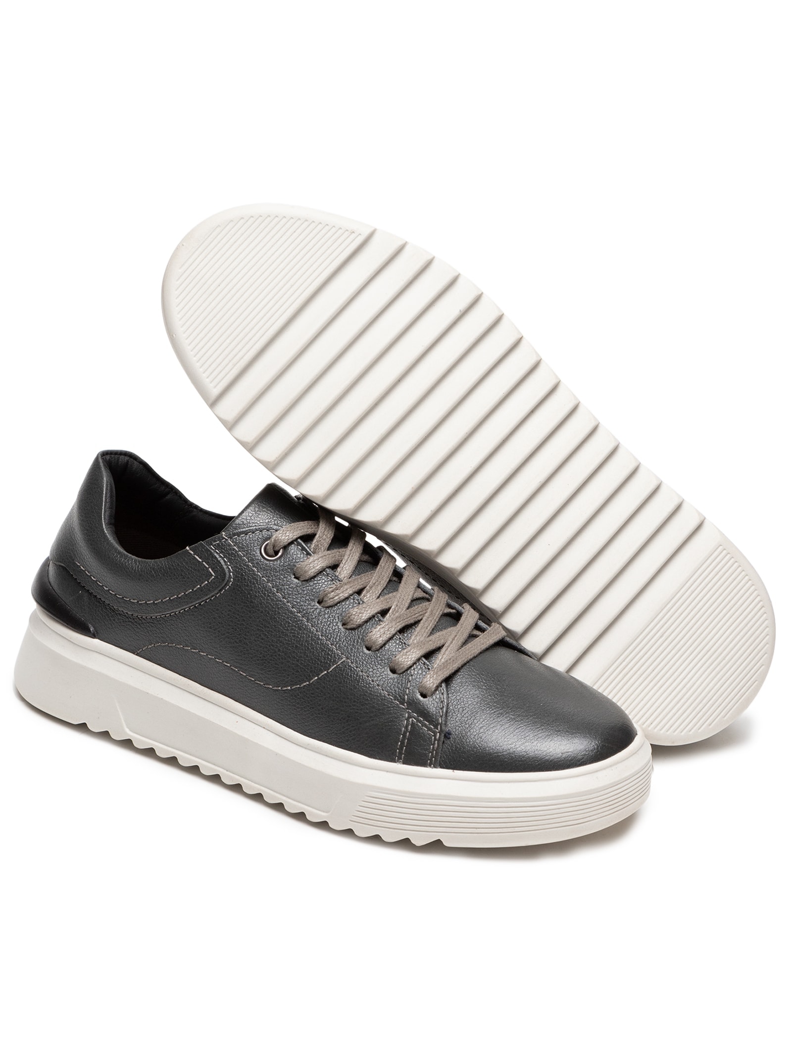 Tênis Masculino Casual Em Couro Cinza '2 Essential