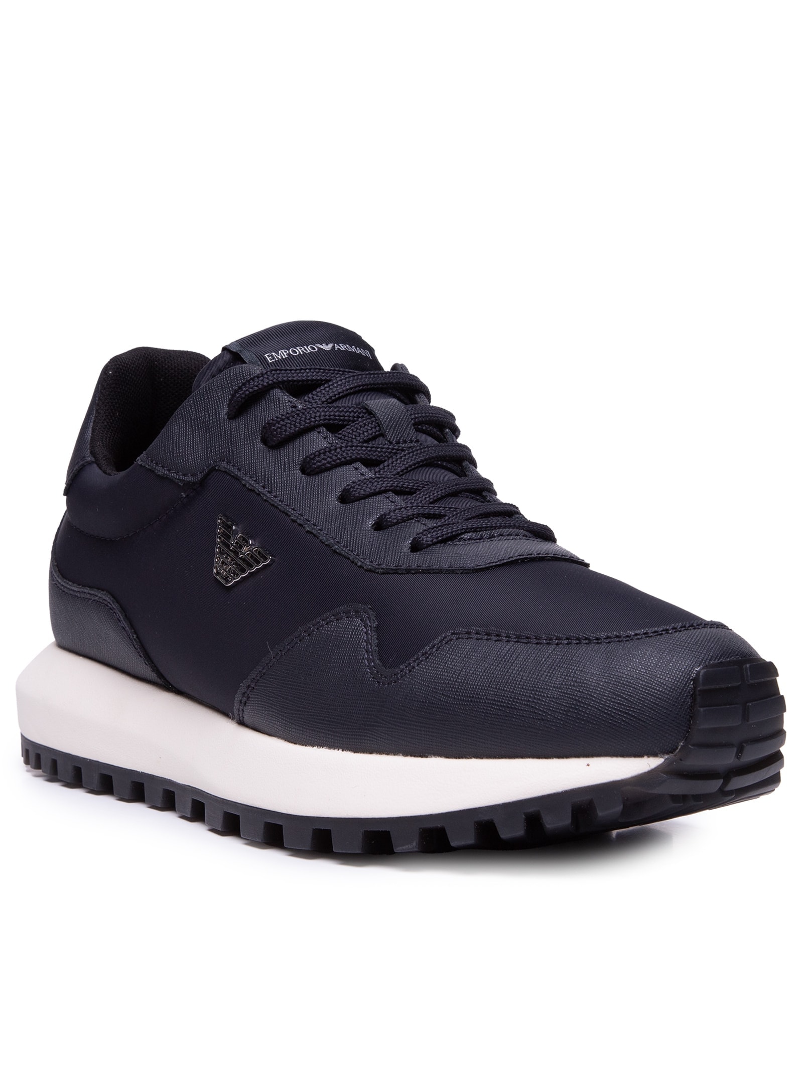 Tênis Masculino Casual Mix Saffiano Nylon EA Azul Emporio Armani