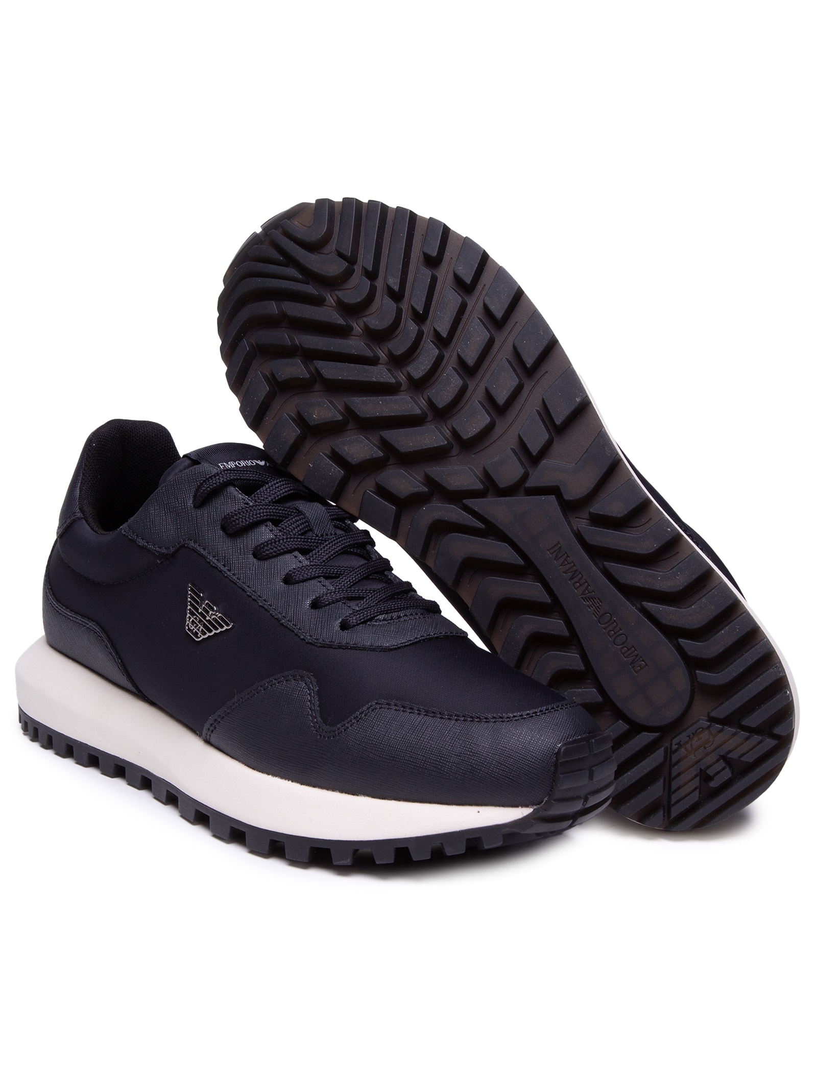 Tênis Masculino Casual Mix Saffiano Nylon EA Azul Emporio Armani