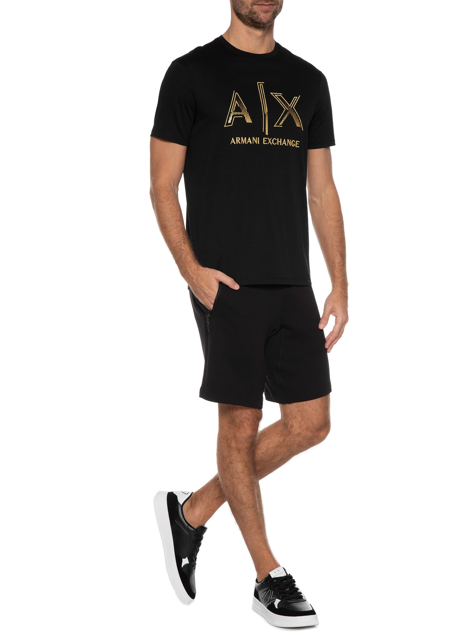 Armani Exchange - Tênis Masculino Casual Recorte AX - Preto