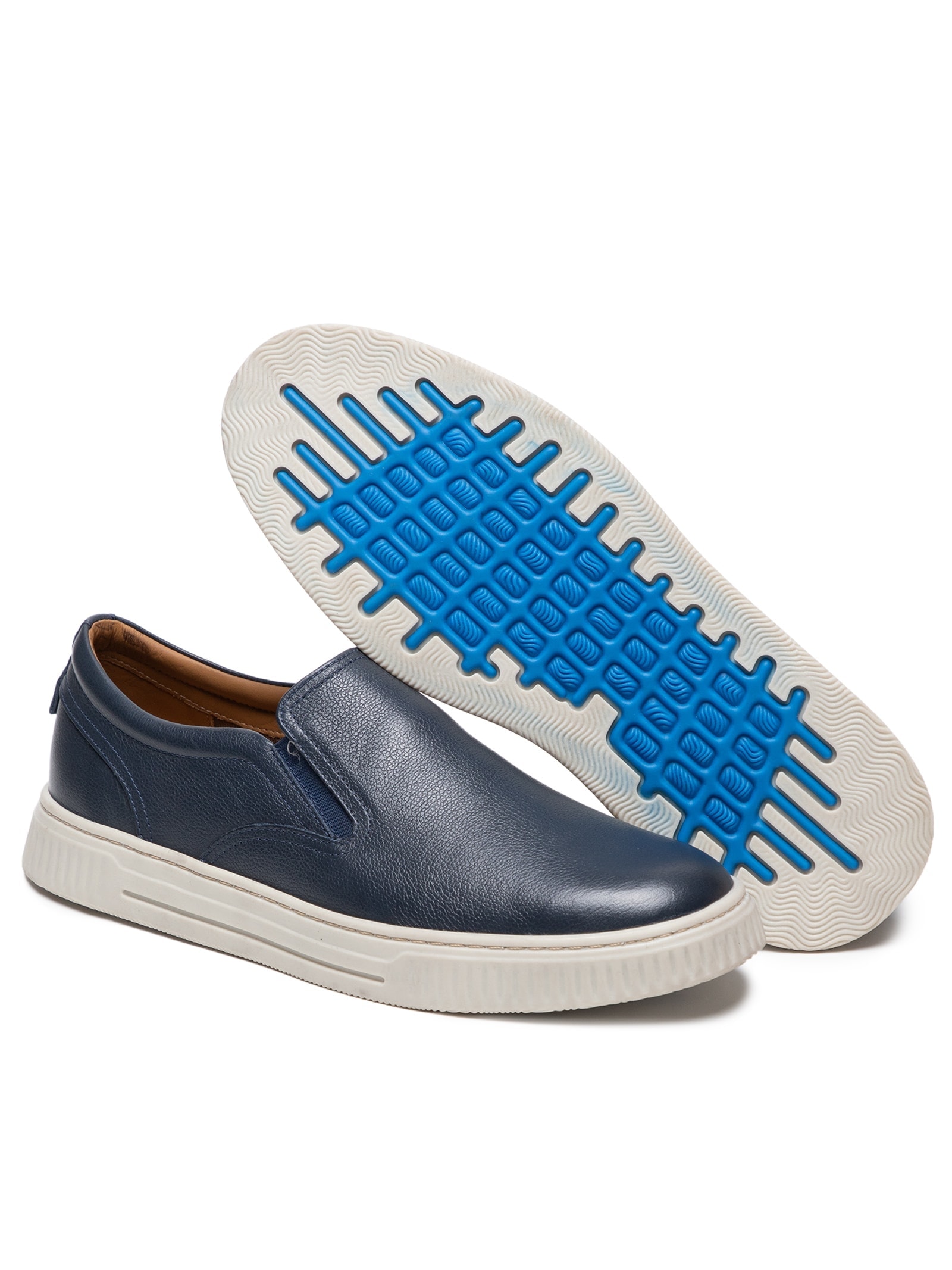 Tênis Masculino Couro Slip On Azul '2 Essential