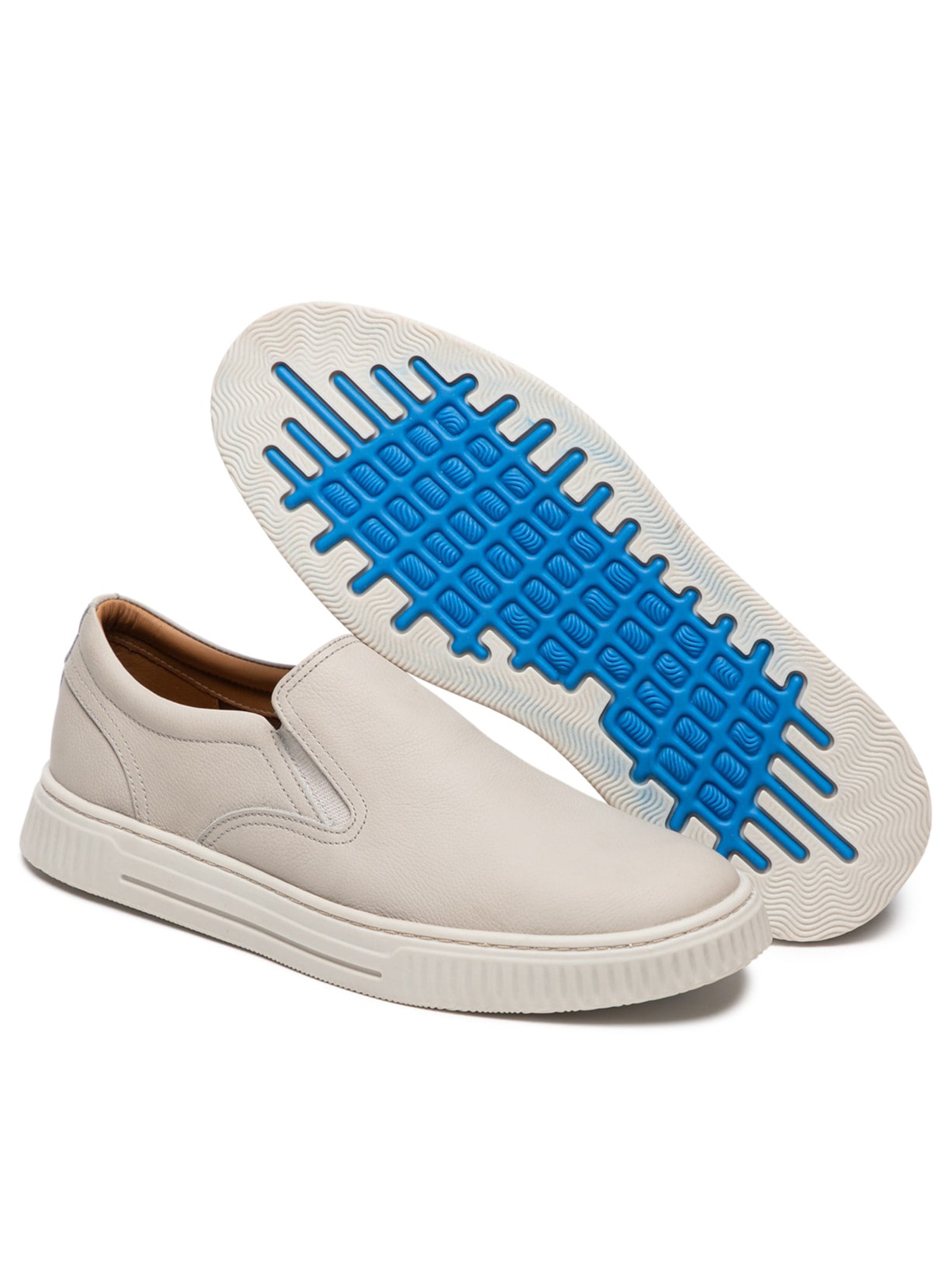 Tênis Masculino Couro Slip On Cinza '2 Essential