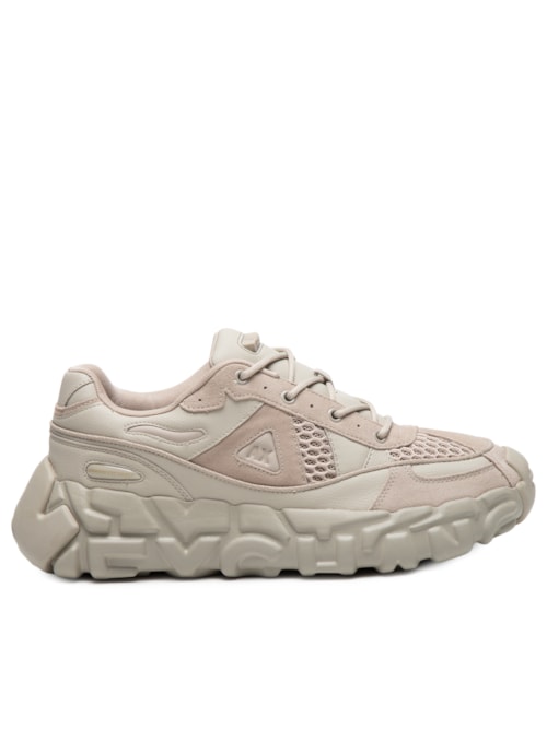 Tênis Masculino De Couro com Recorte em Mesh English – Bege