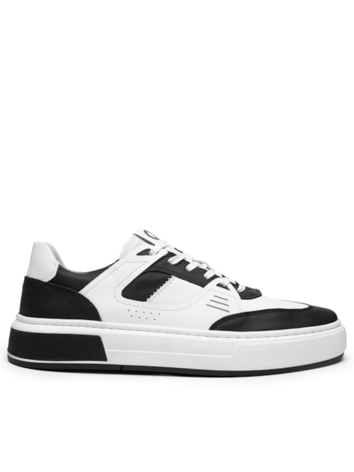 Tênis Masculino Em Couro Com Detalhes Emborrachado – Preto