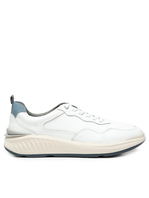 Tênis Masculino Recortes Em Couro - Branco