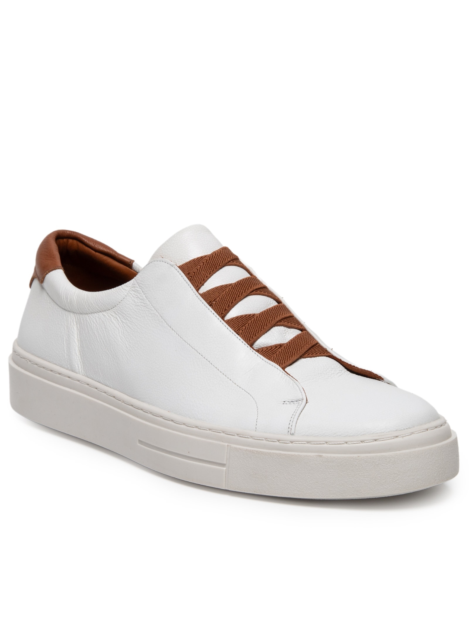 Tênis Masculino Slip On Em Couro Legítimo Branco '2 Essential