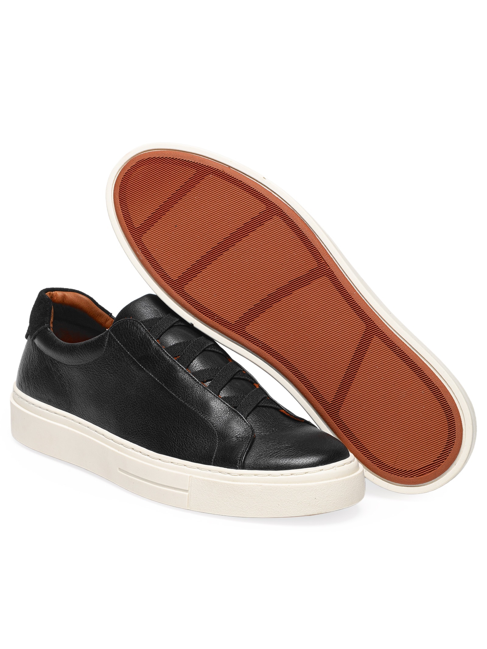 Tênis Masculino Slip On Em Couro Legítimo Preto '2 Essential