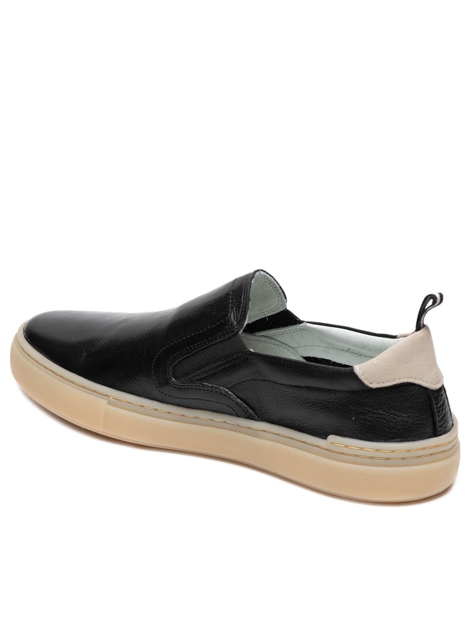 Tênis Masculino Slip On Em Couro Preto Basiq Men